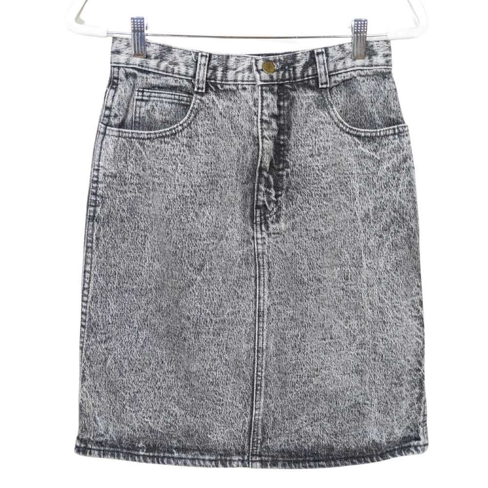 MAINFRAME Vintage 1980s Denim Pencil Skirt Grey Acid-Washed Cotton Women's 9